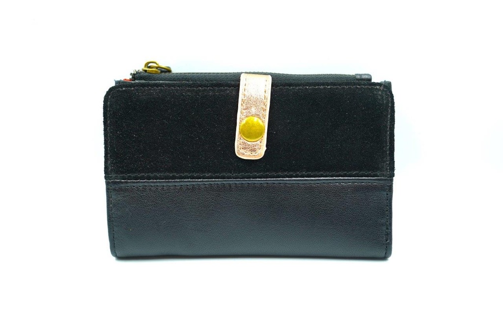 [CRAZY-6981-BLK] Portefeuille Cuir & Daim Noir - Crazy Lou