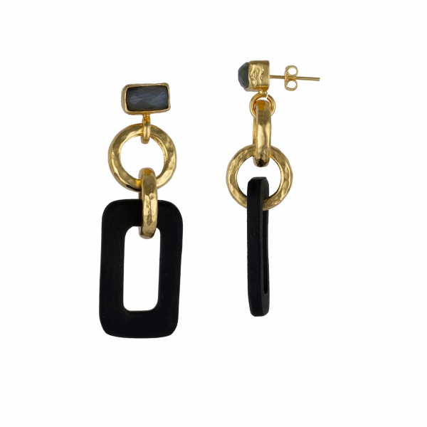 [TCS-IFEH785] Boucles d'oreilles Laiton Plaqué or & Labradorite - The Craft Shop