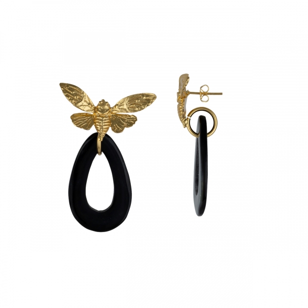 [TCS-IFEH601A] Boucles d'oreilles Laiton Plaqué or & Corne - The Craft Shop