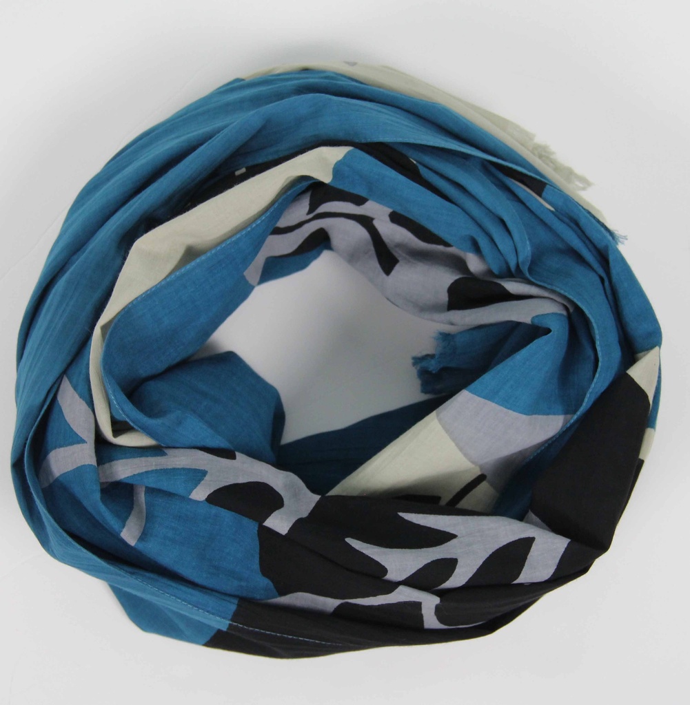 [LBV-0033] Foulard / Paréo Coton Bio 'Luna' Bleu - Les Belles Vagabondes
