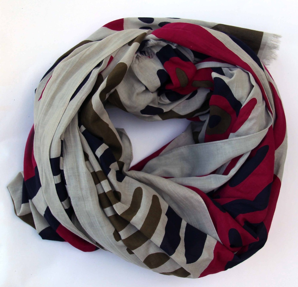 [LBV-0035] Foulard / Paréo Coton Bio 'Shangha' Bordeaux - Les Belles Vagabondes
