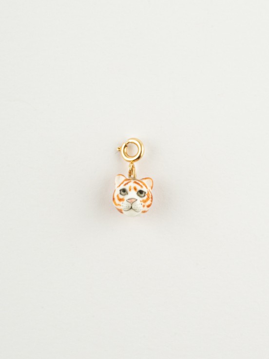 [NACH-PE-CH027] Pendentif Charm's 'Tigre Blanc' Plaqué Or & Porcelaine - Nach