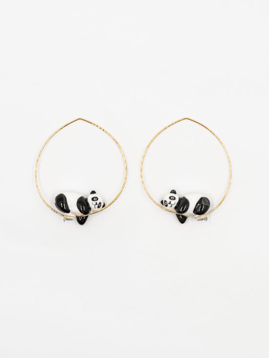 [NACH-BO-J238] Petites Créoles 'Panda Dormant' Dorées & Porcelaine - Nach
