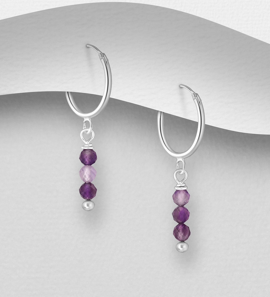 [BOAR-1324-AMETH] Boucles d'Oreilles - Argent 925 & Améthyste [1324]