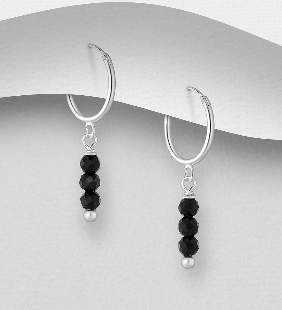 [BOAR-1325-SPINENO] Boucles d'Oreilles - Argent 925 & Spinelle Noir [1325]