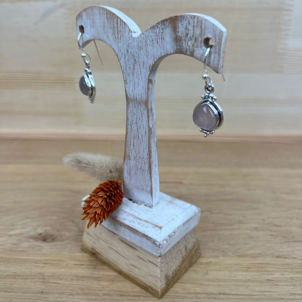 [BOAR-1384] Boucles d'Oreilles - Argent 925 & Quartz Rose [1384]