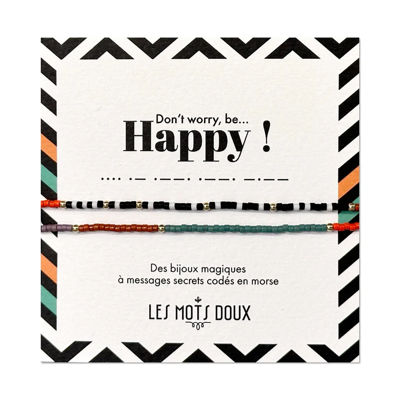 [LMD-BR-MOR-0033] Bracelet Morse Massai Double Doré 'Don’t worry be happy' - Les Mots Doux