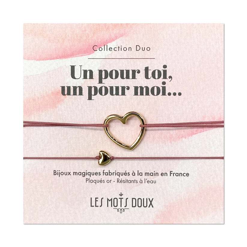 [LMD-BR-DUO-0001] Bracelet Duo 'Coeur' Rose & Doré - Les Mots Doux