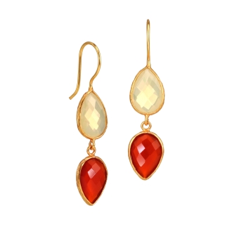 [TCS-AE001P] Boucles d'oreilles laiton plaqué or & Calcédoine & Cornaline - The Craftshop