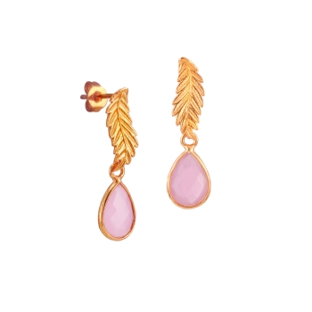 [TCS-AE006E] Boucles d'oreilles laiton plaqué or & Quartz Rose - The Craftshop