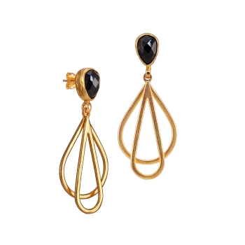 [TCS-IFE256H] Boucles d'oreilles laiton plaqué or & Onyx - The Craftshop