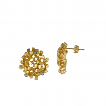 [TCS-IFE765R] Boucles d'oreilles laiton plaqué or & Turquoise - The Craftshop