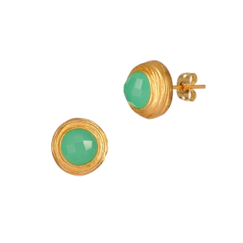 [TCS-IFE247F] Boucles d'oreilles laiton plaqué or & Calcédoine - The Craftshop