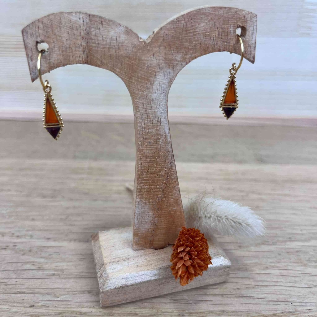 [MUJA-10541-GB-10] Boucles d'Oreilles Pendantes Hmong Argent Plaqué Or & Agate Rouge - Muja Juma