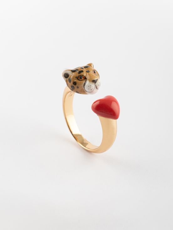 [NACH-BB204] Bague 'Tête de Léopard et Coeur Rouge'  - Nach