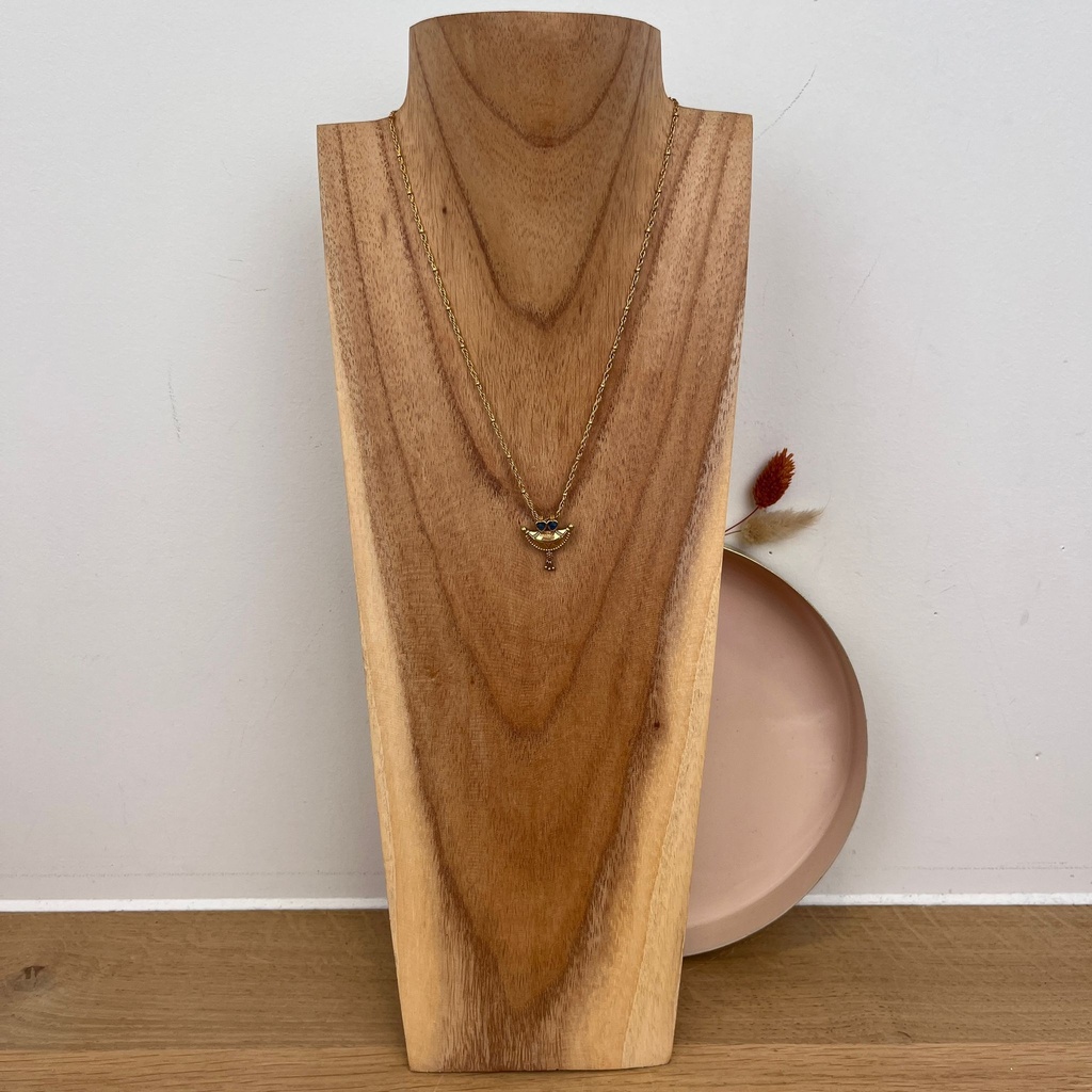 [LA2L-CO-0217] Collier 'Aida' Laiton plaqué or & Agate Bleue - LA2L