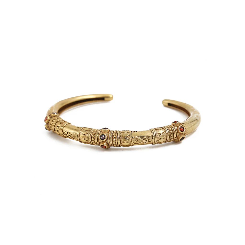 [LA2L-BR-0228] Bracelet 'Jasmine' Laiton plaqué or & Cornaline, Pietersite et Quartz Fumé - LA2L