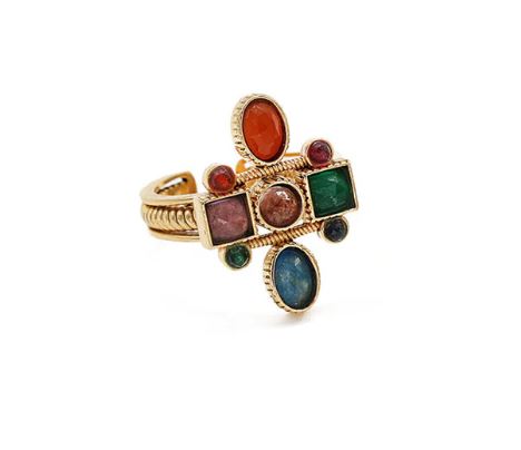 [LA2L-BA-0236-54-A] Bague 'Cora' Laiton plaqué or 3 microns & Mix de pierre semi-précieuse - LA2L