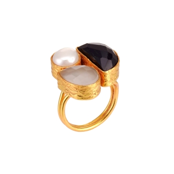 [TCS-AR001T-54] Bague laiton plaqué or & Mix De Pierre Semi-Précieuses - The Craftshop