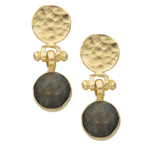 [TCS-IFE09A] Boucles d'oreilles laiton plaqué or & Labradorite - The Craftshop