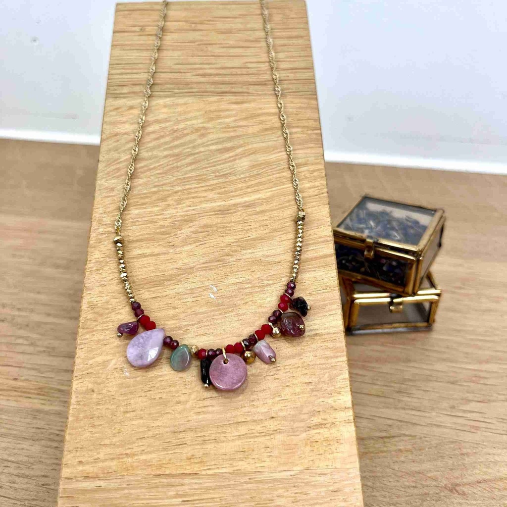 [BELLE-PK2-LEIL-C3RE] Collier 'Leila' Laiton Doré, Grenat & Corail Rouge - Belle Mais Pas Que