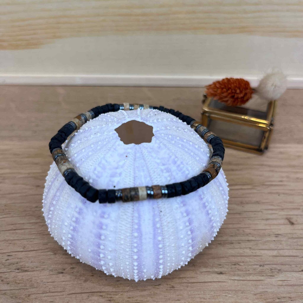 [BELLE-U-LEO-BELA4MX] Bracelet 'Léo' Jaspe Paysage & Pierre de Lave - Belle Mais Pas Que