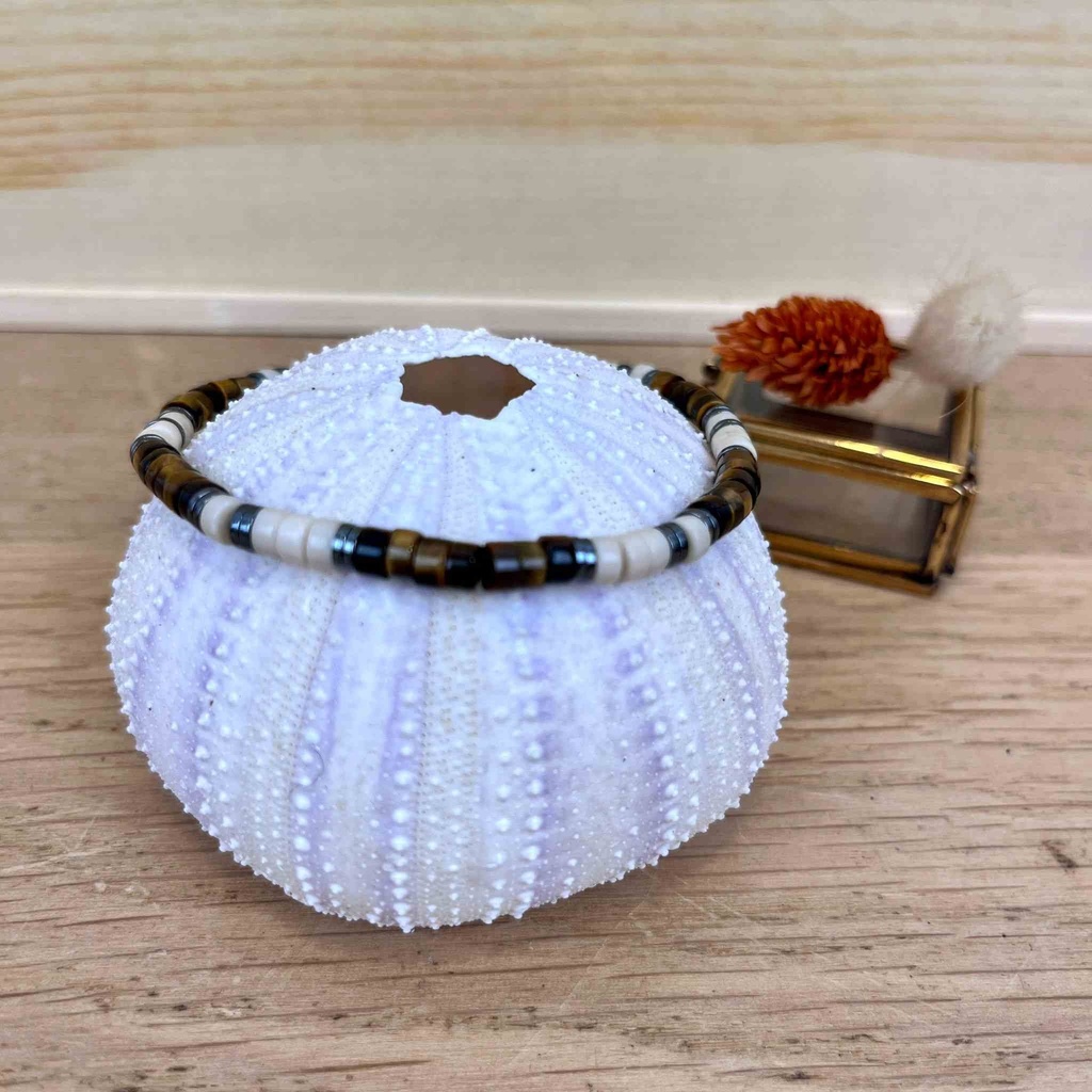 [BELLE-U-LEO-BELA6MX] Bracelet 'Léo' Œil de Tigre & Pierre de Rivière - Belle Mais Pas Que