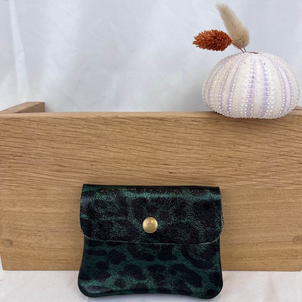 [CRAZY-2554-GREEN-LEO] Pochette Cuir Leopard Vert - Crazy Lou