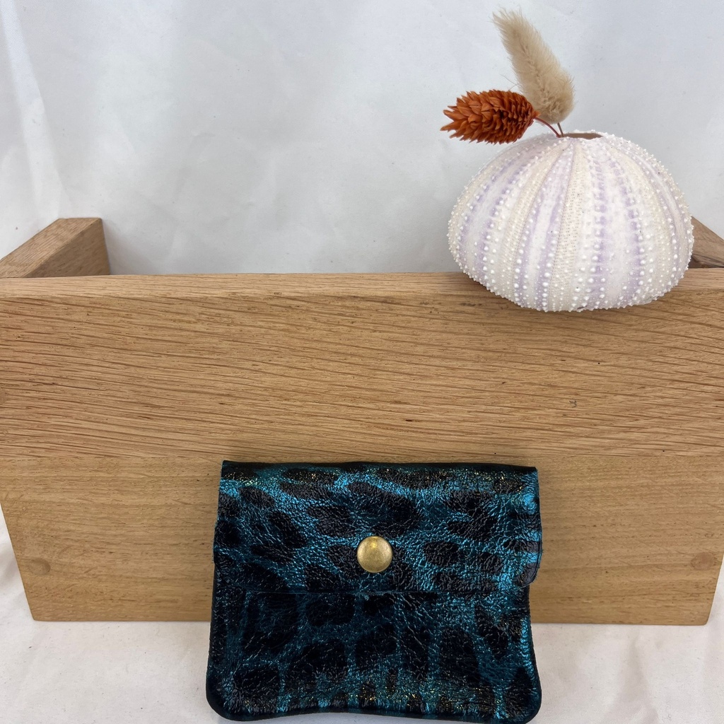 [CRAZY-2554-TEAL-LEO] Pochette Cuir Leopard Bleu Canard - Crazy Lou