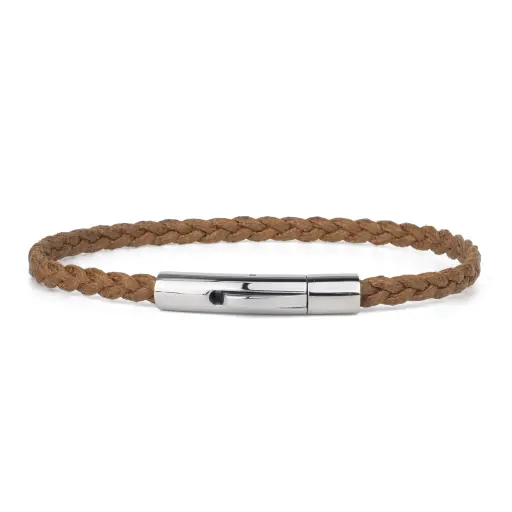 [LOOP-CT5C-CML-2] Bracelet Coton et Cuir 3 Brins Camel - Taille Standard - Loop and Co
