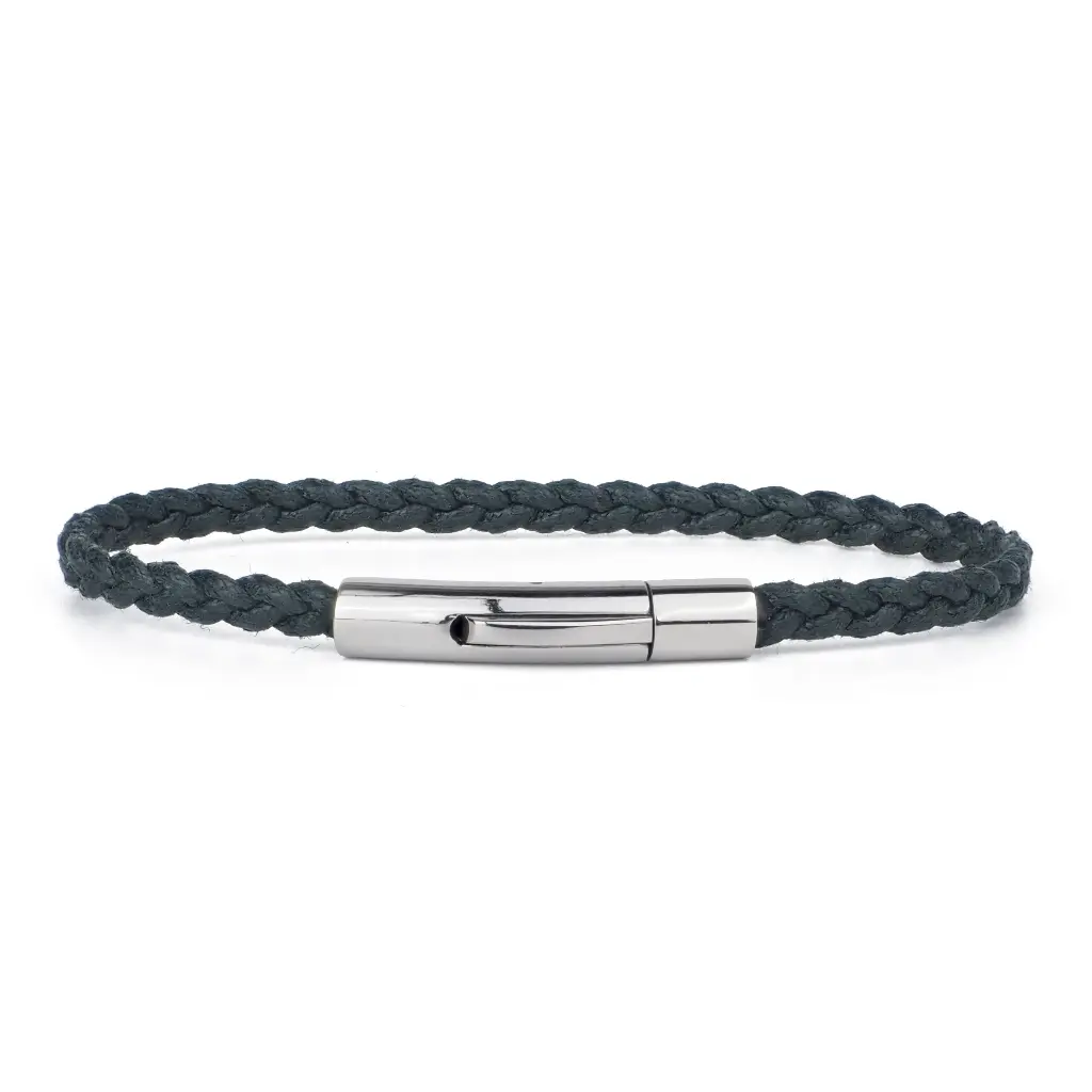 [LOOP-CT5-BCN-3] Bracelet Tressé Coton 3 Fils Bleu Canard - Grande Taille - Loop and Co