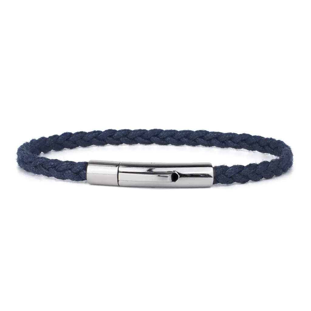 [LOOP-CT5-BL-3] Bracelet Tressé Coton 3 Fils Bleu - Grande Taille - Loop and Co