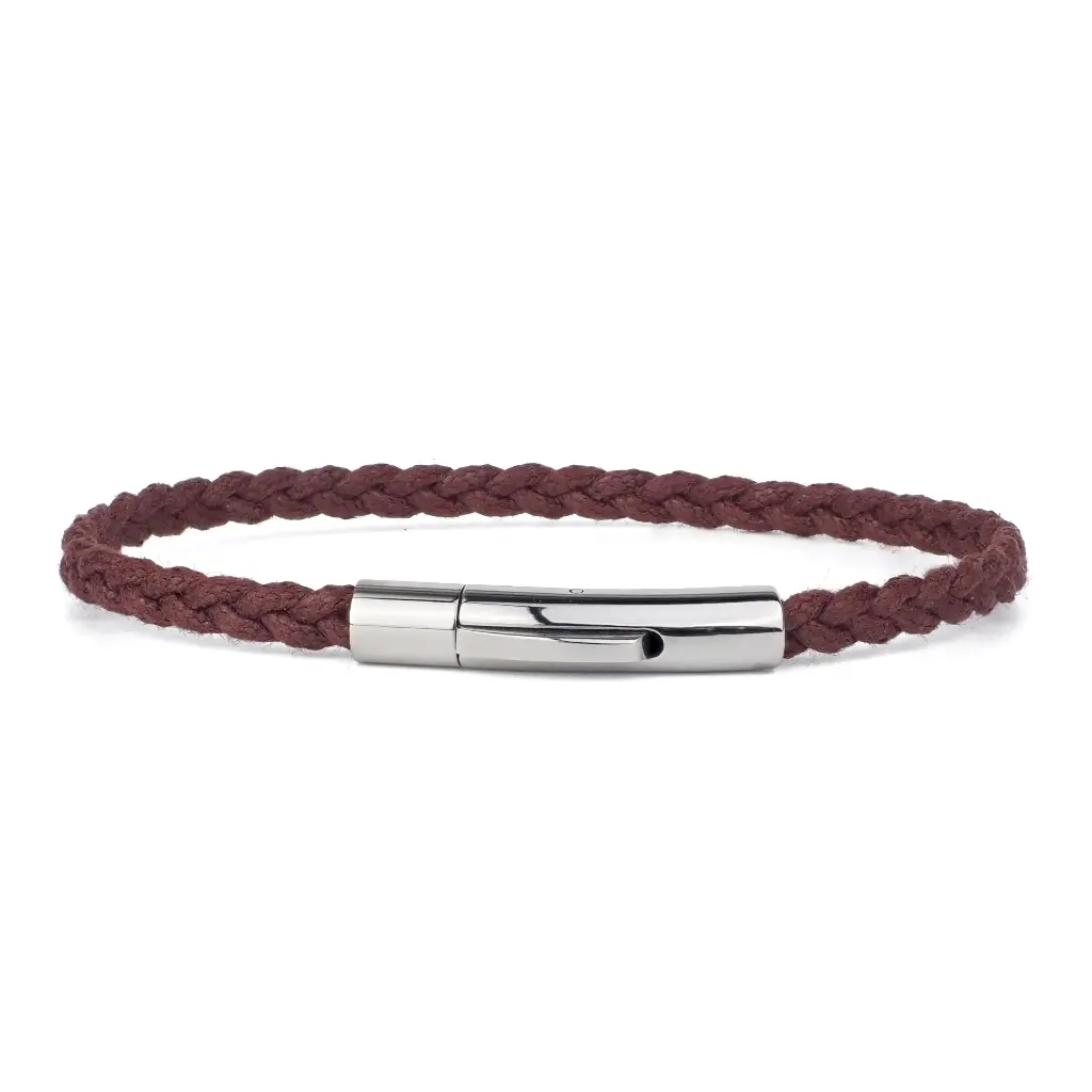 Bracelet Réglable Unisexe En Cuir Véritable Marron Et Coton Bordeaux - Neuf Avec étiquettes
