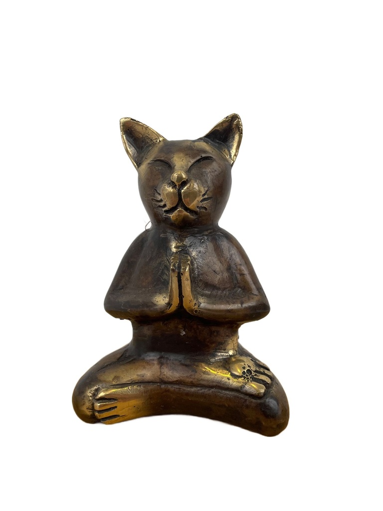 [BRON-0009] Statuette Chat Zen en Bronze - 12,5 cm - Finition Antique