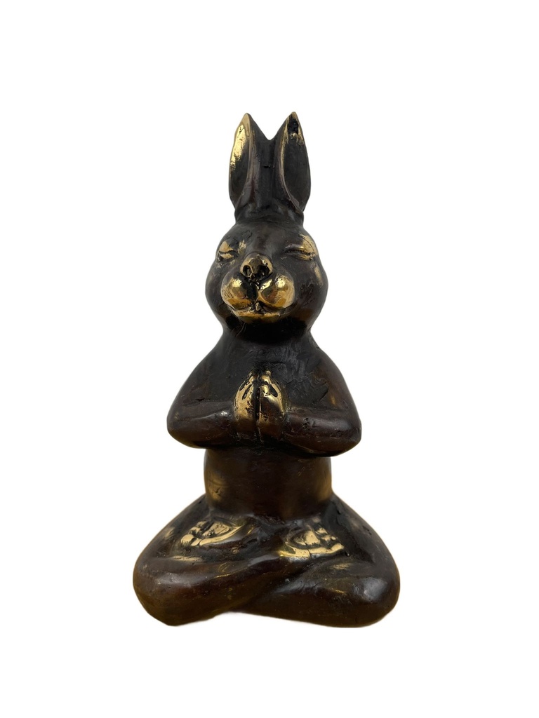 [BRON-0011] Statuette Lapin Zen en Bronze - 13,5 cm - Finition Antique