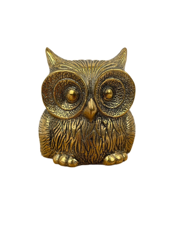 [BRON-0013] Statuette Hibou en Bronze - 9 cm - Finition Dorée