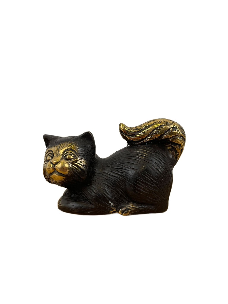 [BRON-0018] Statuette Chat Couché en Bronze - 5,5 cm - Finition Antique
