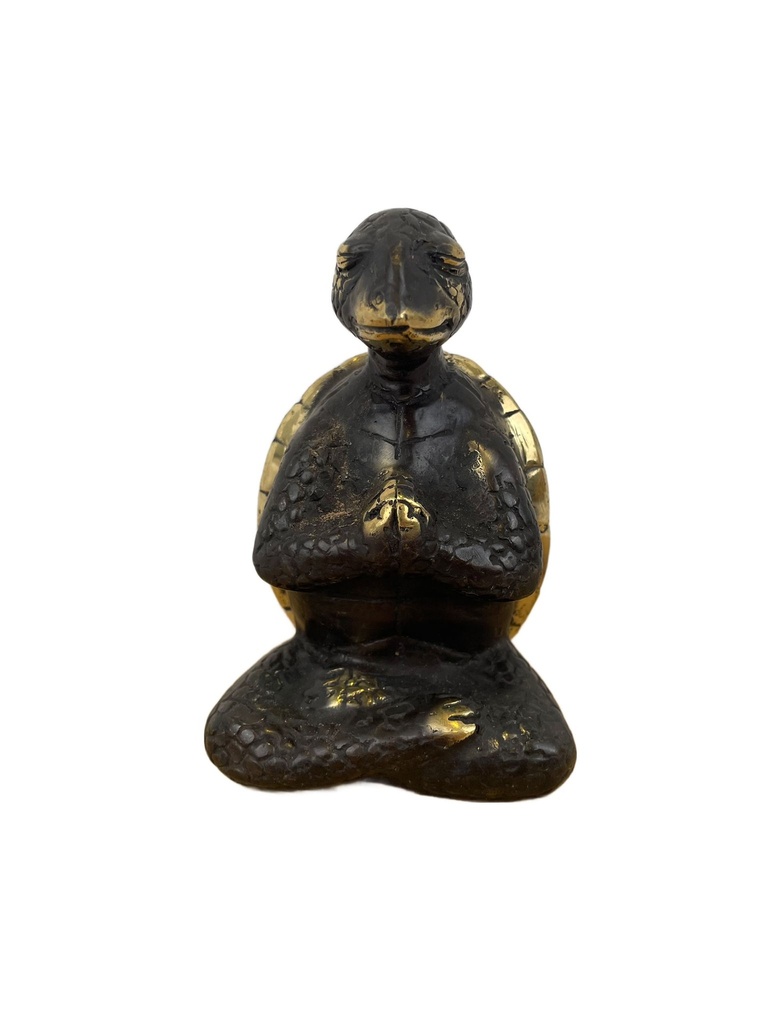 [BRON-0025] Statuette Tortue Zen en Bronze - 10,5 cm - Finition Antique