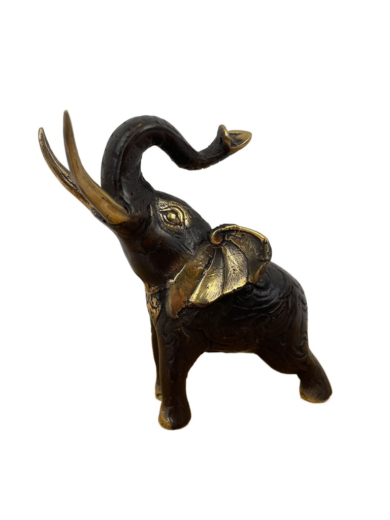 [BRON-0026] Statuette Éléphant qui Barrit en Bronze - 12 cm - Finition Antique