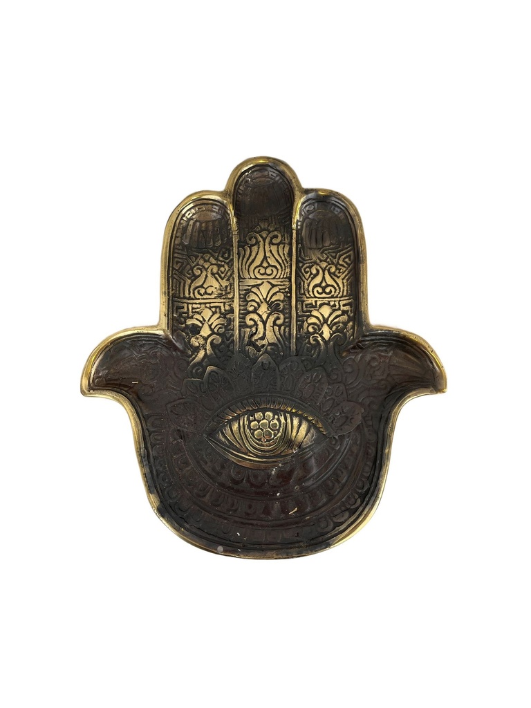 [BRON-0045] Plateau Main 'Khamsa' en Bronze - 20 x 18,5 x 1,5 cm - Finition Antique