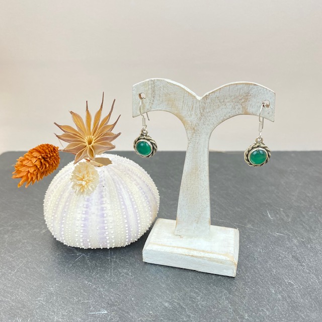 [BOAR-1611] Boucles d'oreilles Argent 925 & Calcédoine Verte [1611]