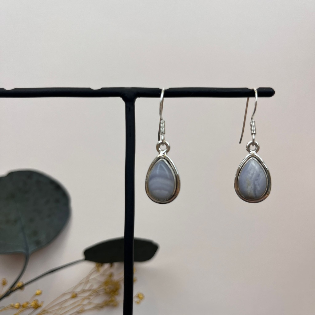 [BOAR-1706] Boucles d'oreilles Argent 925 & Agate Bleue Rubannée  [1706]