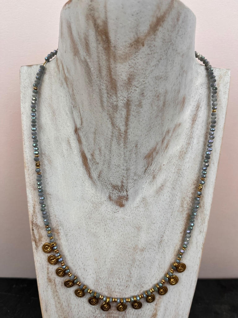 [NATA-CCE489] Collier 'Sunniva' Bleu - Laiton Doré - Nataraj