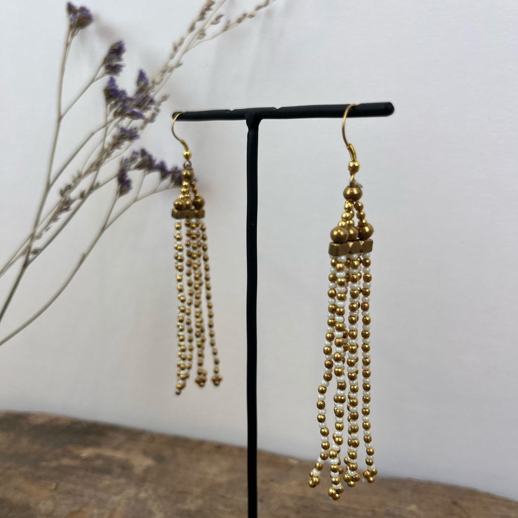 [NATA-ECD149] Boucles d'oreilles 'Petit Miro' Blanche - Laiton Doré & Nacre - Nataraj