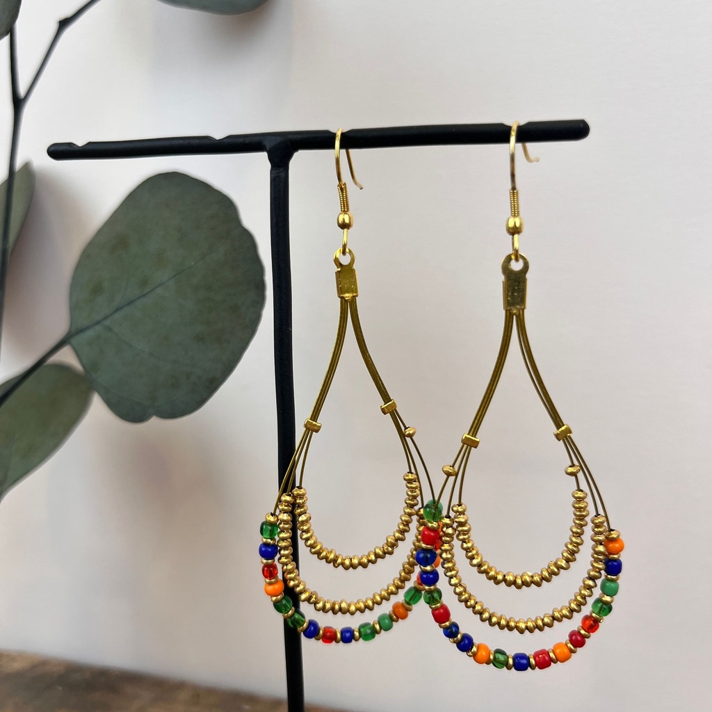 [NATA-ECE10] Boucles d'oreilles 'Anjuna' Multicolore - Laiton Doré - Nataraj