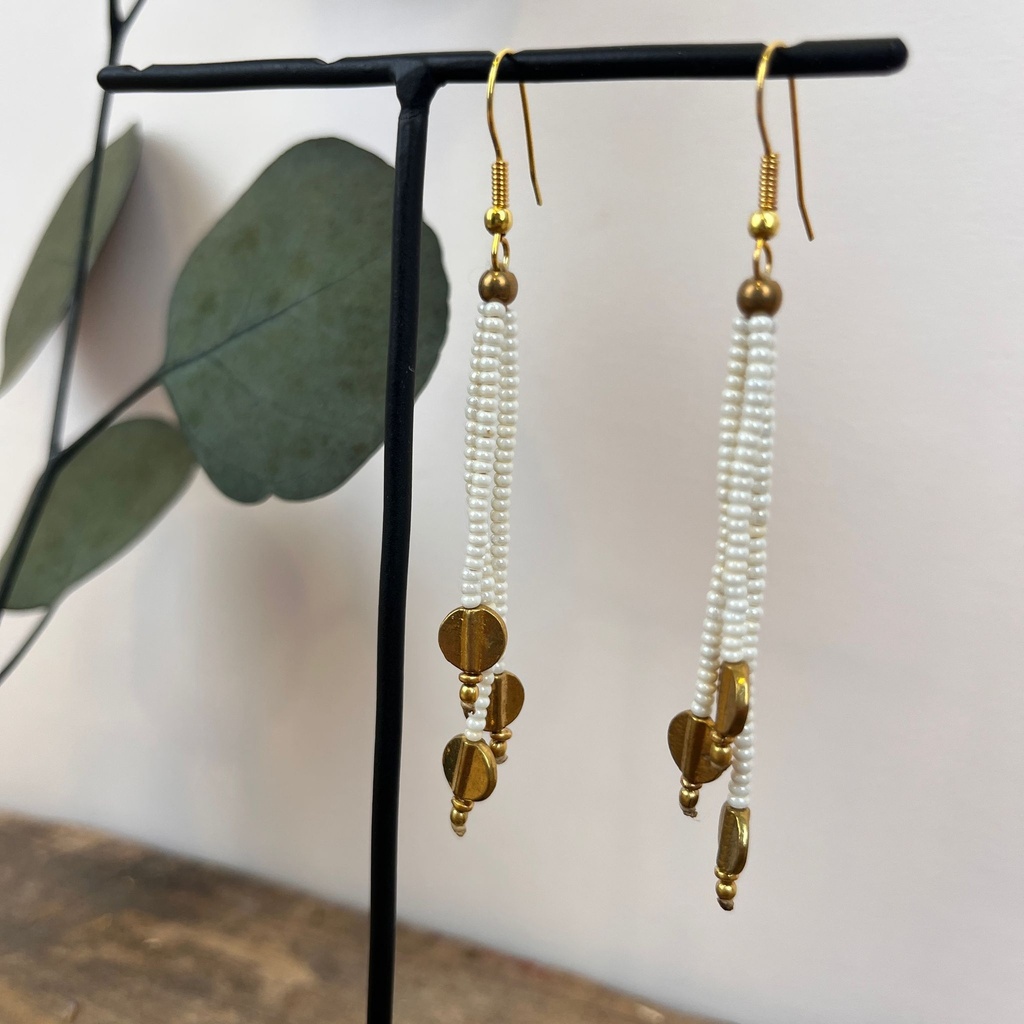 [NATA-ECE104] Boucles d'oreilles 'Odissa' Blanche - Laiton Doré & Nacre - Nataraj