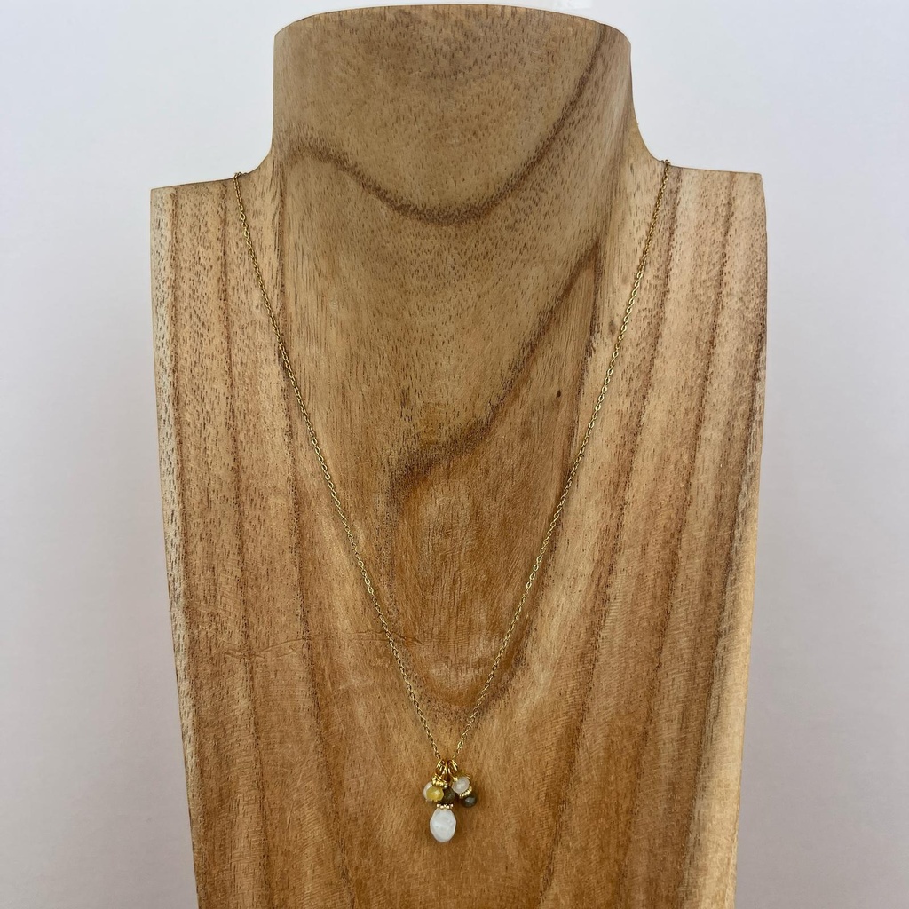 [GAR-BELL-CO-02] Collier 'Bell' - Acier Inoxydable, Laiton & Plaqué Or - Pierre Naturelle - By Garance