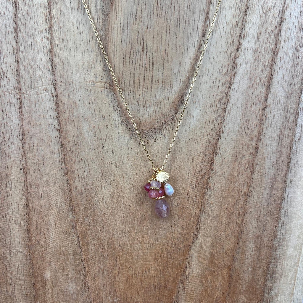 [GAR-BELL-CO-03] Collier 'Bell' - Acier Inoxydable, Laiton & Plaqué Or - Pierre Naturelle - By Garance