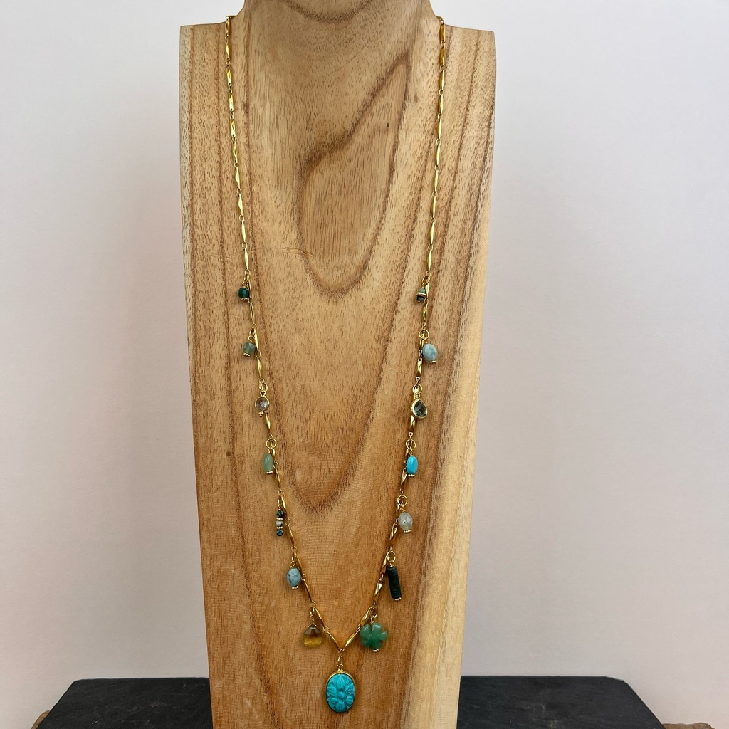 [GAR-CATI-CO-01] Collier 'Cati' - Acier Inoxydable, Laiton & Plaqué Or - Pierre Naturelle - By Garance