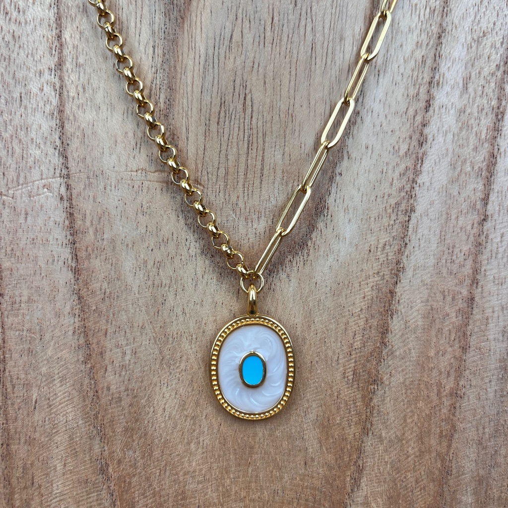 [GAR-ELLE-CO-02] Collier 'Elle' - Acier Inoxydable, Laiton & Plaqué Or - Pierre Naturelle - By Garance